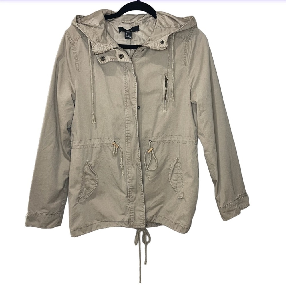 H&M Military Style Jacket Utility Lightweight Hoodie Tan SZ L EUC